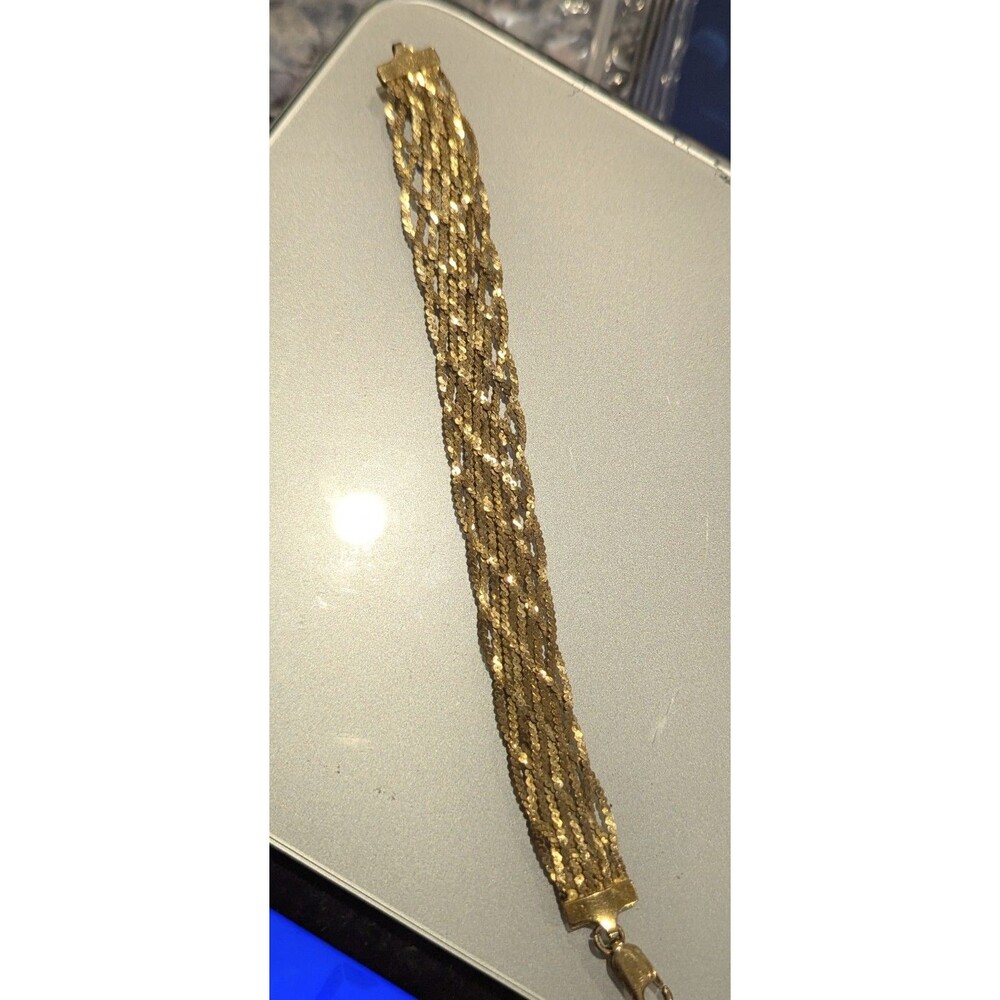 Vintage 925 Sterling Silver Gold Plated Multi Strand Herringbone Chain Bracelet
